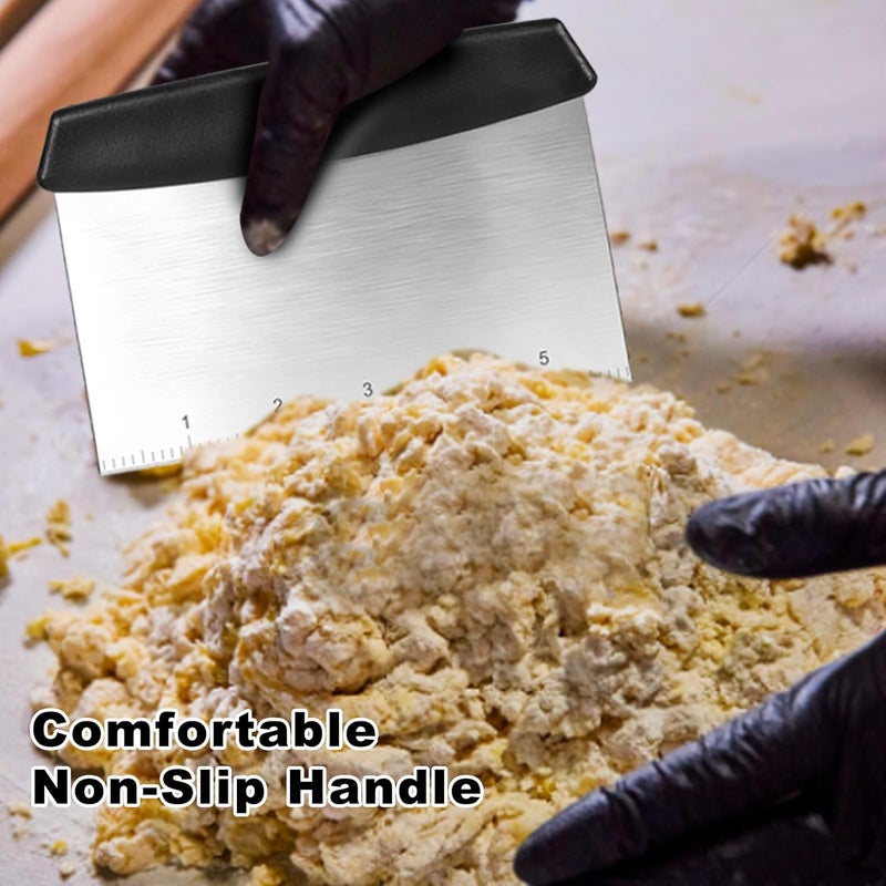 HANWRAPS Bench Scraper,Dough Scraper,Premium Stainless Steel Dough Cutter with Measuring Scale,Multi- Purpose Food Scraper for Pastry,Cake,Pizza,Bread,Cooking - Image 4